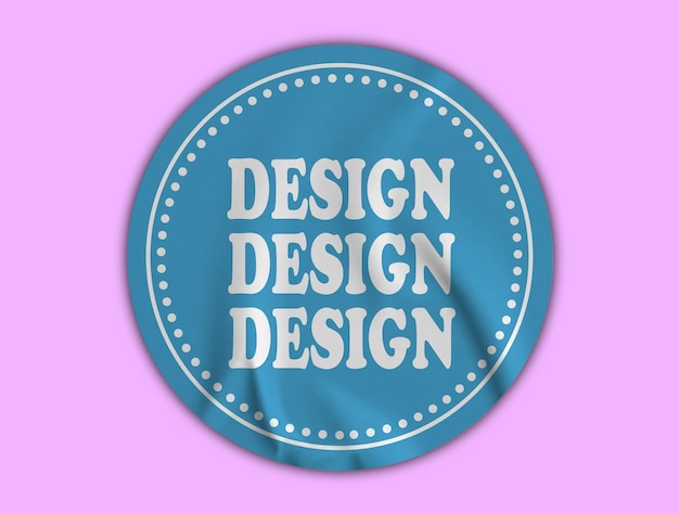 PSD a blue round sign with the words design design design design design design design design design design design in blue