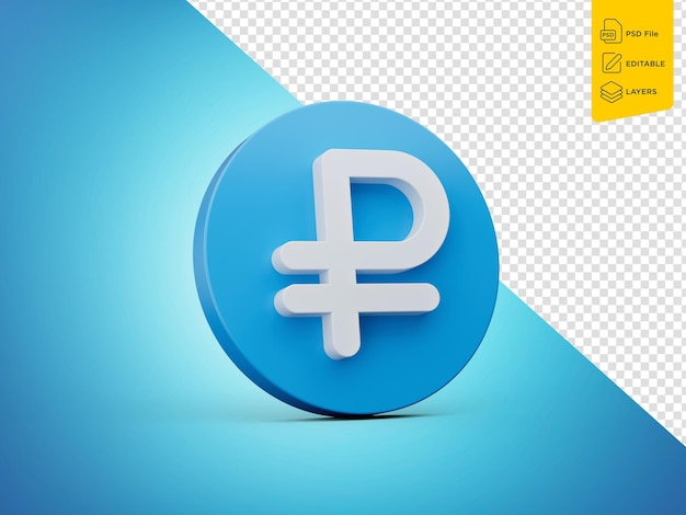 Blue Ruble Icon Isolated On Blue Background 3D Illustration