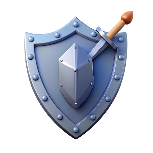 a blue shield with a sword and shield on it