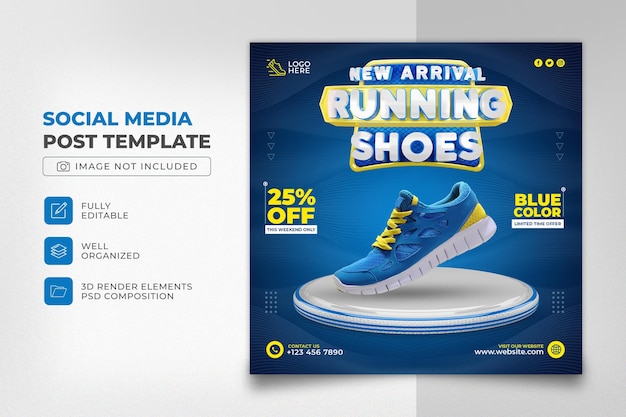 Blue Shoe 3D Social Media Post Template Design