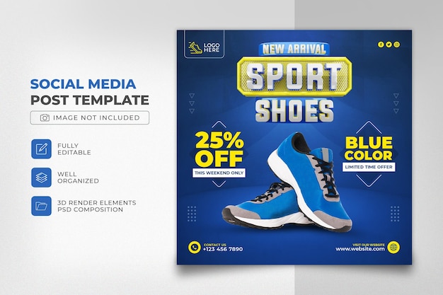 Blue Shoe 3D Social Media Post Template