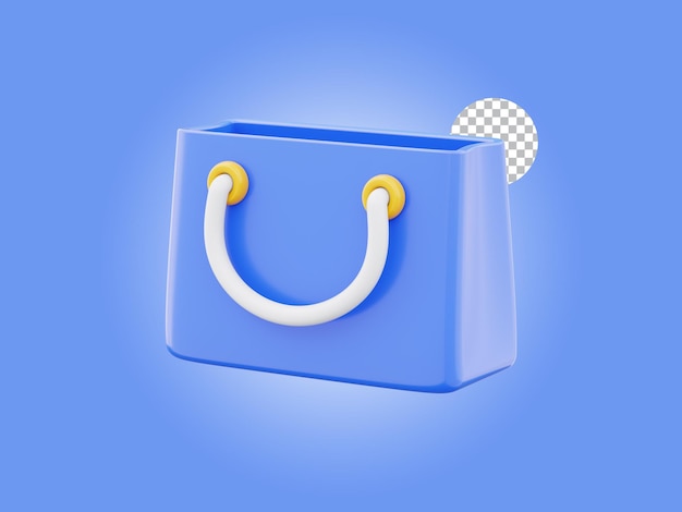 Blue shopping bag front view icon 3d render illustration isolated on transparent background