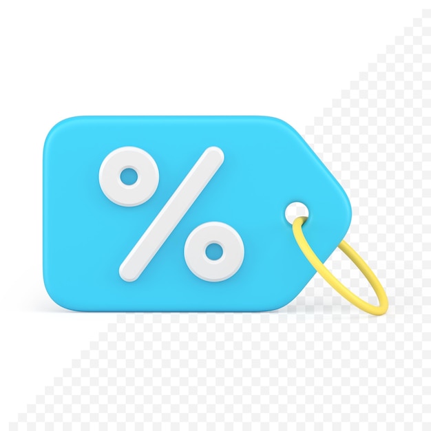 Blue shopping tag rope percentage business financial sticker 3d icon realistic template