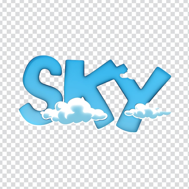 PSD blue sky with clouds and the word sky on a checkered background