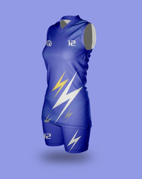 PSD a blue sports uniform with a lightning bolt on the sleeve