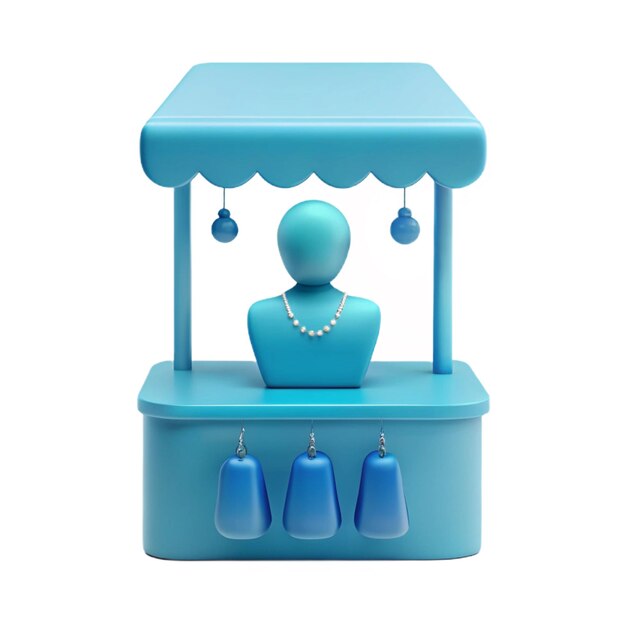 a blue stand with a person sitting on it