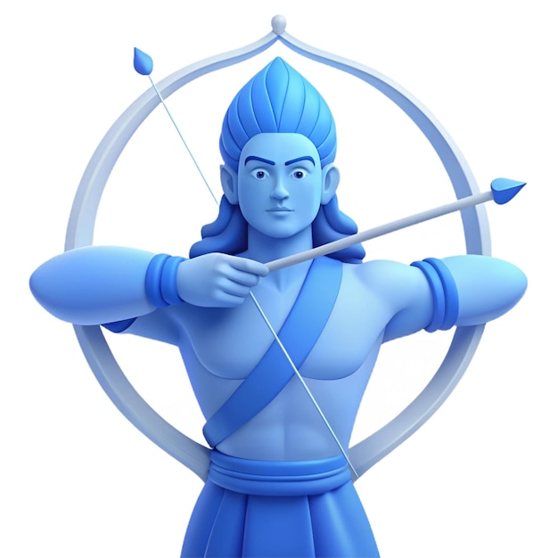 a blue statue of a warrior with a sword and arrows