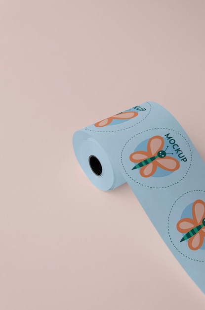 PSD blue sticker roll with butterflies