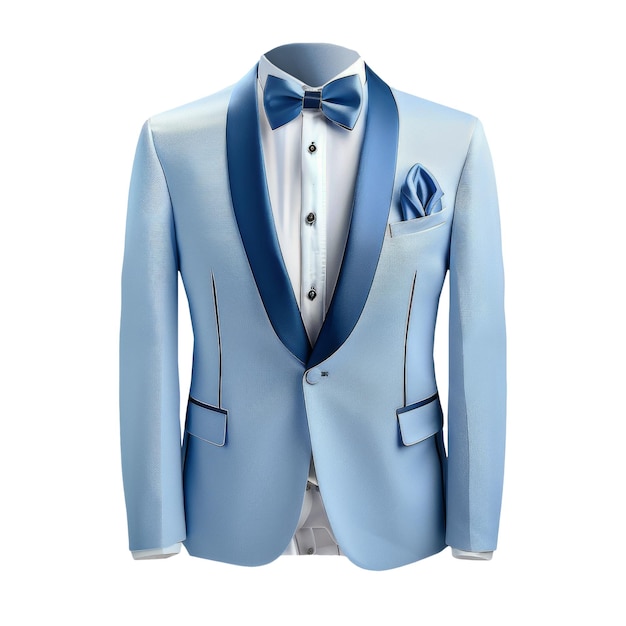 a blue suit with a bow tie and a bow tie