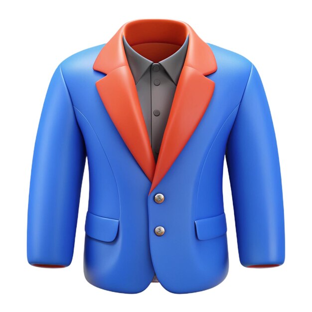 a blue suit with a red and orange jacket on it