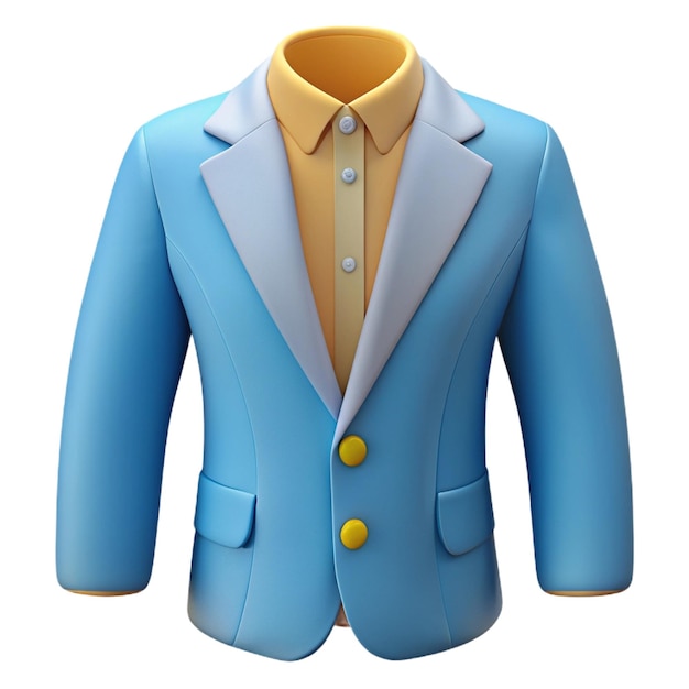 a blue suit with a yellow collar and a blue shirt with a yellow collar