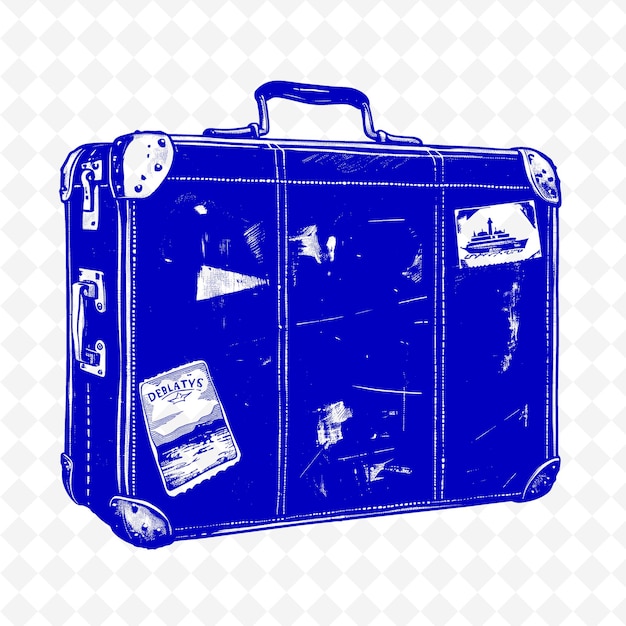 a blue suitcase with a tag that says quot travel quot on it