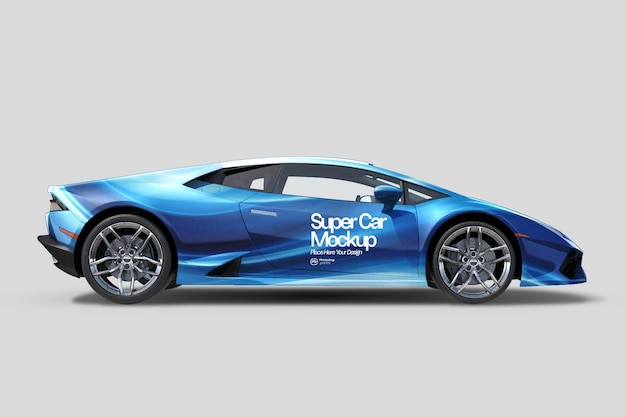 Blue Super Car Mockup Perspective Side View