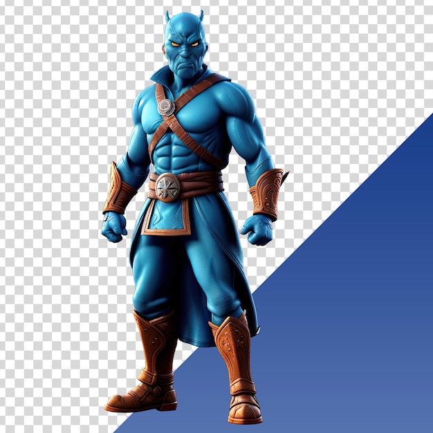 a blue superhero with a sword and shield