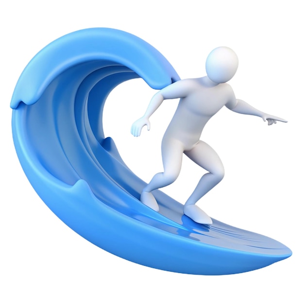 PSD a blue surfboard with a person on it that is on a white background