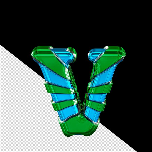 PSD blue symbol with green horizontal thin straps letter v