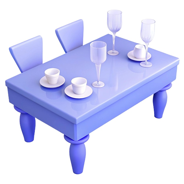 a blue table with two wine glasses and a small table with two wine glasses on it