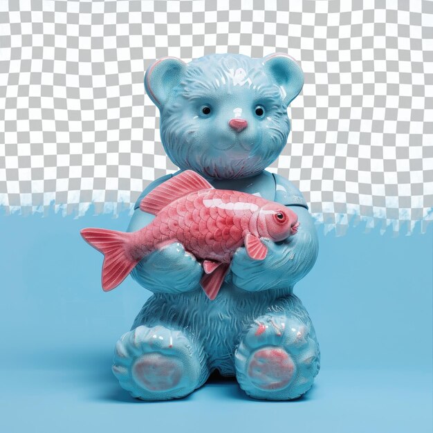 PSD a blue teddy bear with a fish in its mouth