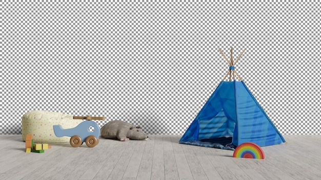 a blue tent with a rainbow on it