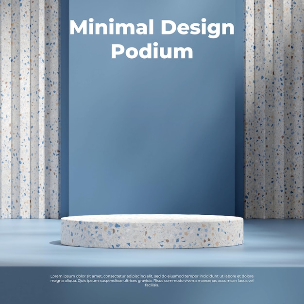 blue terrazzo podium in square blue color terrazzo textured wall 3d image render empty space