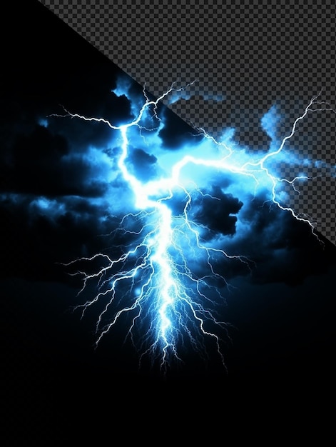 Blue thunder electric storm effect on transparent background