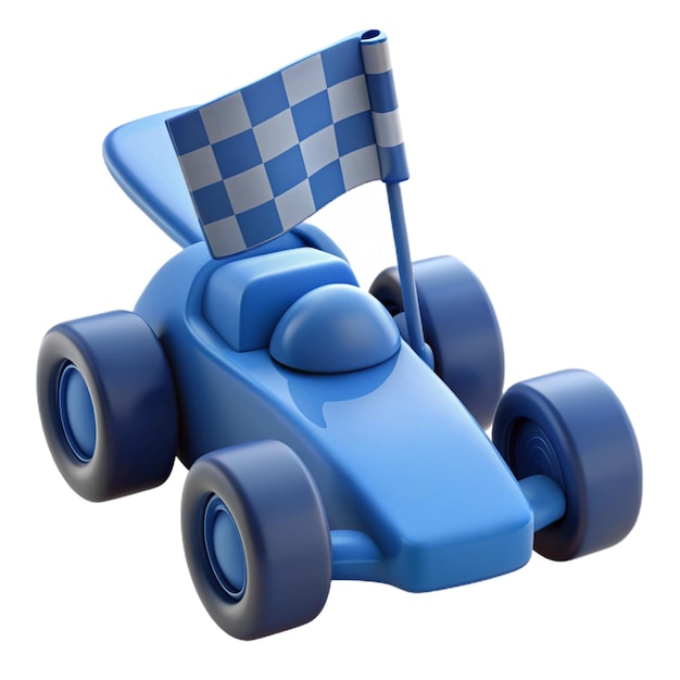 PSD a blue toy car with a checkered flag on the side