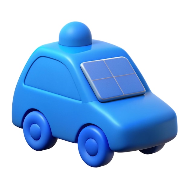 PSD a blue toy car with a solar panel on the top