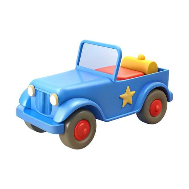 PSD a blue toy car with a yellow star on the side