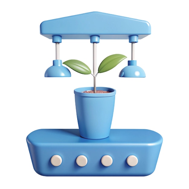 a blue toy has a plant in it