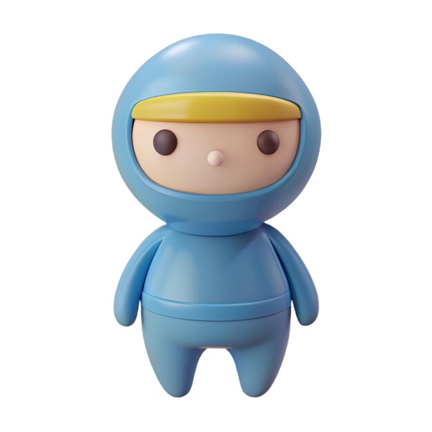 a blue toy with a yellow head and a blue hood that says quot s quot on it