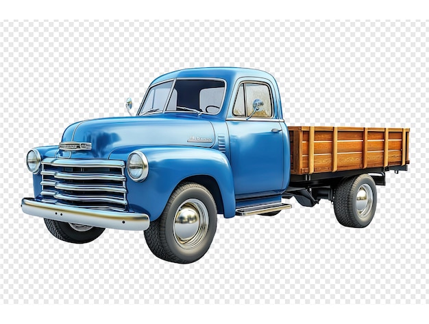 PSD blue truck with a wooden bed on the front