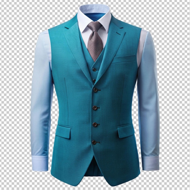 blue turquoise tailored smart suit vest button transparent background