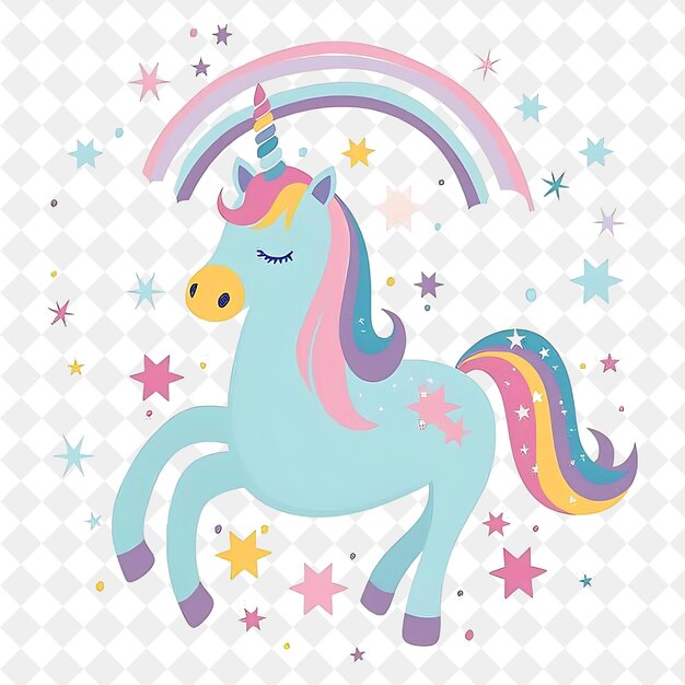 PSD a blue unicorn with rainbow and stars on it