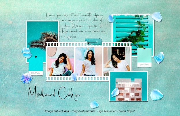 Blue vacation Photo frame set moodboard mockup