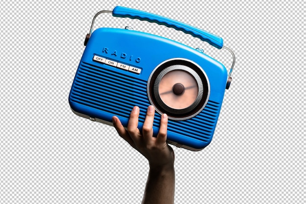 Blue vintage radio isolated