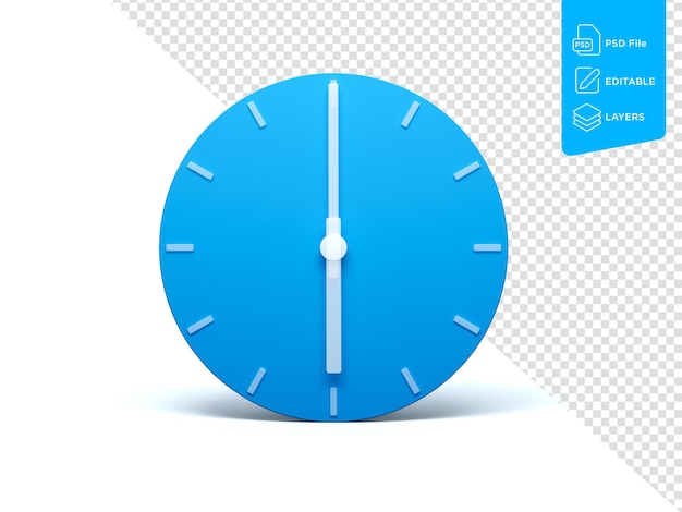 Blue wall Clock on isolated background with Shadow 3d Illustration 6 O39clock