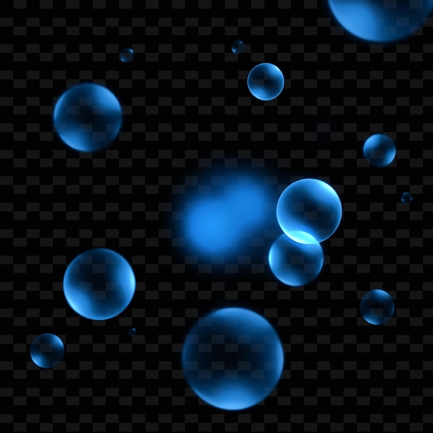 PSD blue water bubbles on a black background