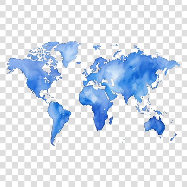 Blue watercolor world map illustration