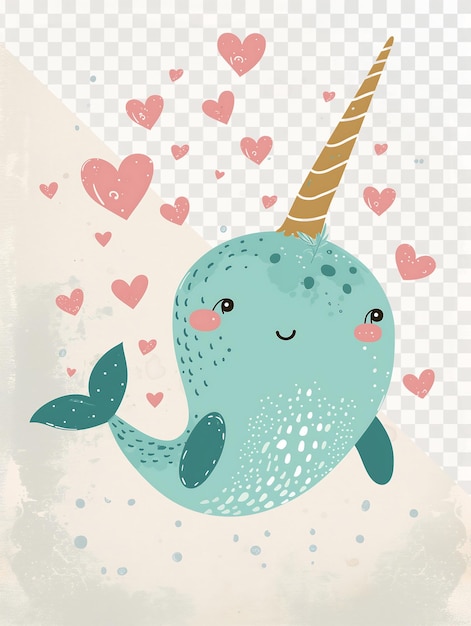 PSD a blue whale with hearts and a pink heart on it