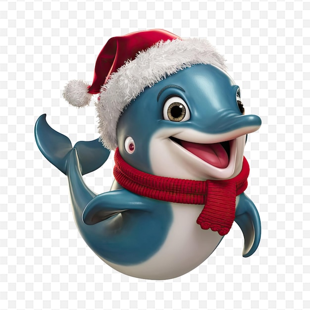 PSD a blue whale with a santa hat on it