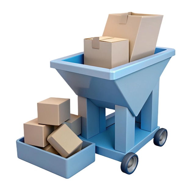 PSD a blue wheelbarrow with boxes on it and one with one that says quot boxes quot on it