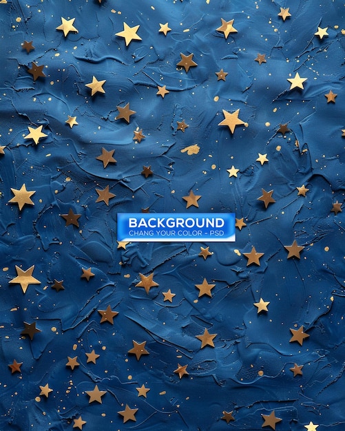 PSD a blue and white background with gold stars and a blue sticker