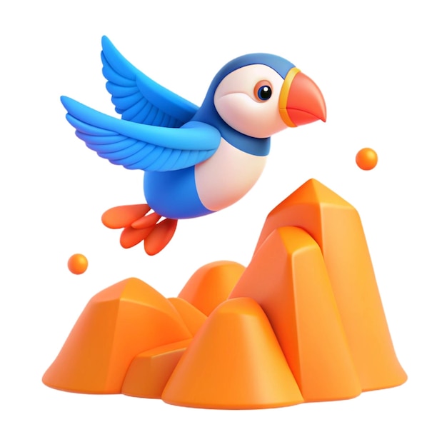 PSD a blue and white bird is on a stack of orange blocks