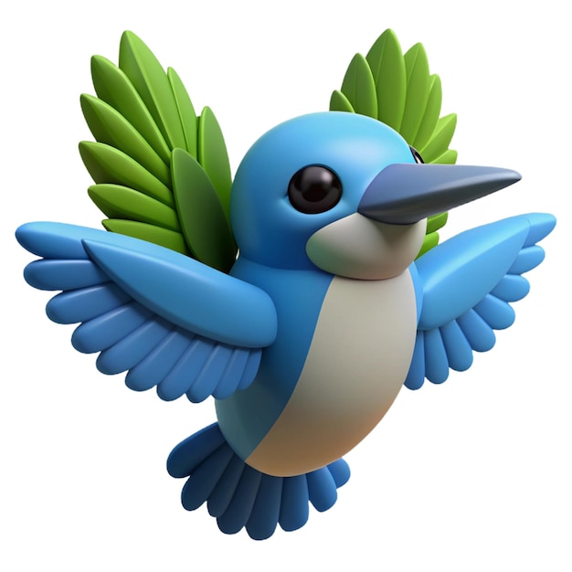 a blue and white bird with a green wing that says quot blue bird quot