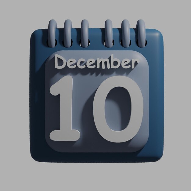 A blue white calendar with the date december 10 on it