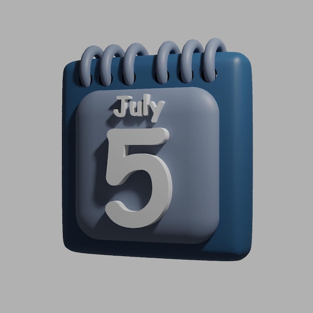 A blue white calendar with the date july 5 on it