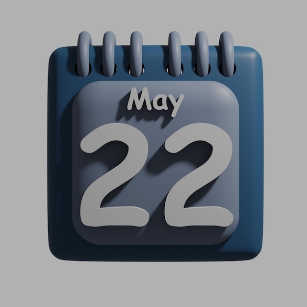 A blue and white calendar with the date may 22 on it.