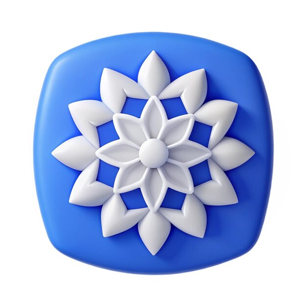 a blue and white cube with a flower design on it