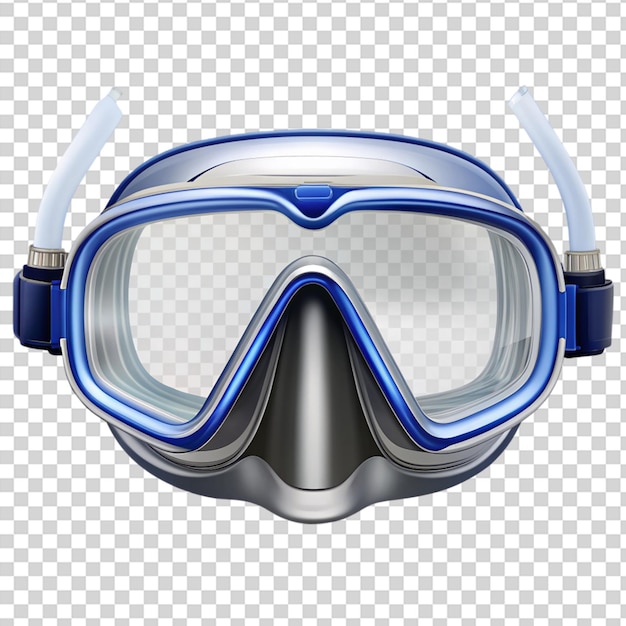 A blue and white diving mask on transparent background