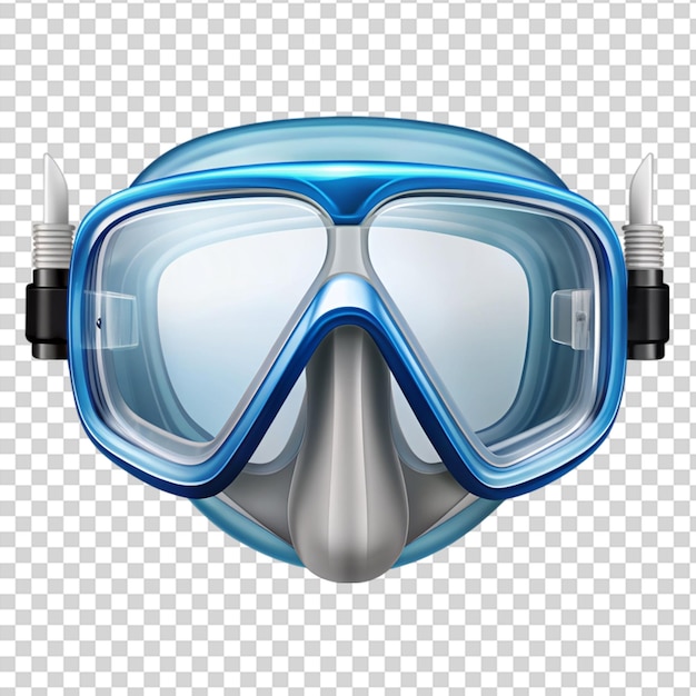 A blue and white diving mask on transparent background